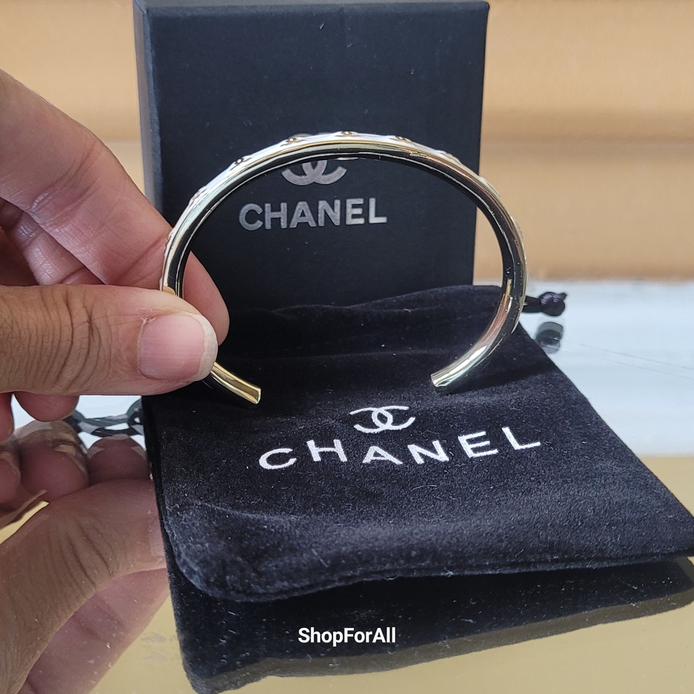 Chanel Gold and White Bangle Bracelet - Picture 11 of 12